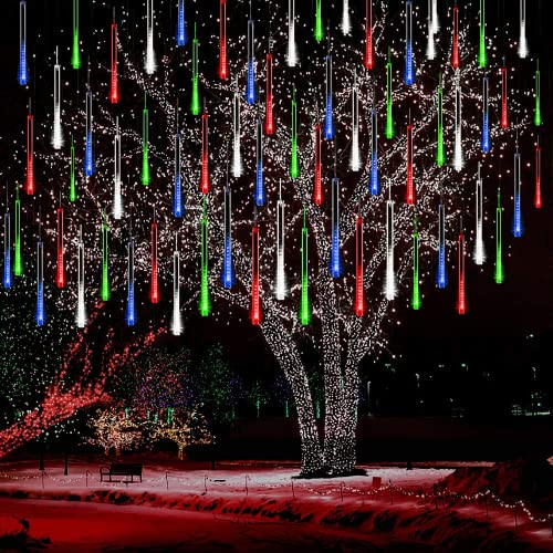 Lauzior 8-Tubes 12" Falling Icicle Cascading Outdoor Christmas Lights Multicolor