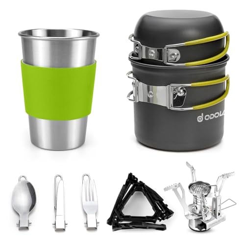 Odoland Camping Cookware Set w/Pots and Portable Stove Deal