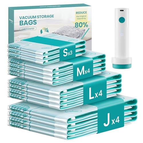 SONGMICS Vacuum Bags for Travel with Rechargeable Portable Electric Pump, 15 Pack Deal