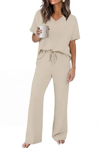 Sampeel Women's Lounge Set w/ V-Neck Top & Wide-Leg Pants (2-Piece)