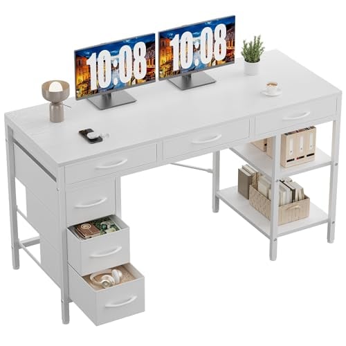 OLIXIS 56 Inch Computer Desk with 6 Fabric Drawers