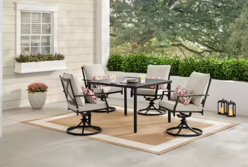 Cookson Black 5-Piece Metal Outdoor Dining Set with Cushion Guard Putty Beige Cushion Deal