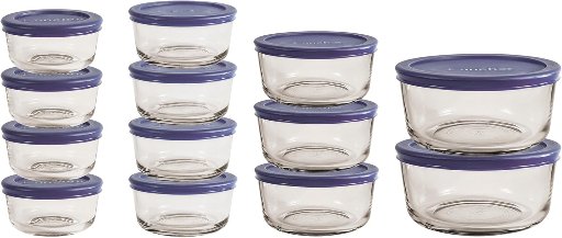 Anchor Hocking 26-Piece Glass Storage Containers with Lids (Navy Lids)
