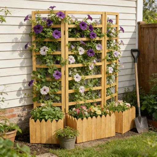 Latitude Run Outdoor Foldable Wood Privacy Screen with Planter Box (3 Planters), 47.3“ x 55.2”, Natural Deal