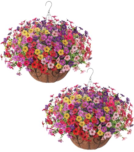 HyeFlora 2-Set Artificial Outdoor Flowers Hanging Basket Deal