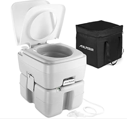 Alpcour 5.8-Gal Portable Camping Toilet w/ Flush System, Washing Sprayer & Carrying Bag