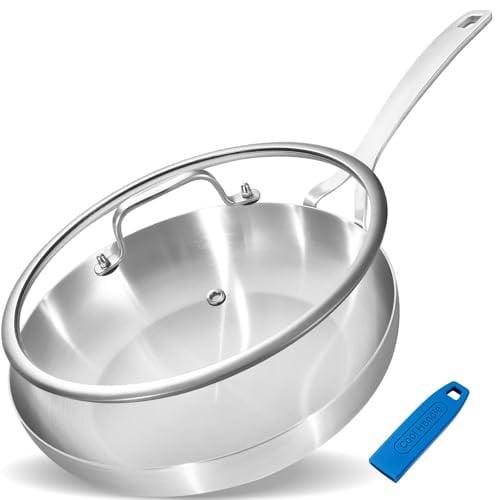 Inqibee 12" Tri-Ply Stainless Steel Frying Pan w/ Glass Lid and Silicone Handle Sheath Deal