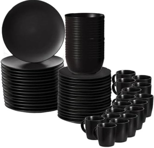 64-Pc Modern Dinnerware Set for 16, Black Deal