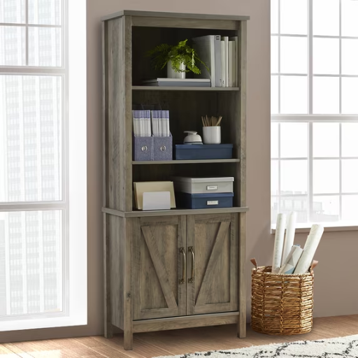 Better Homes & Gardens Modern Farmhouse Bookcase with Doors, Gray Finish Deal
