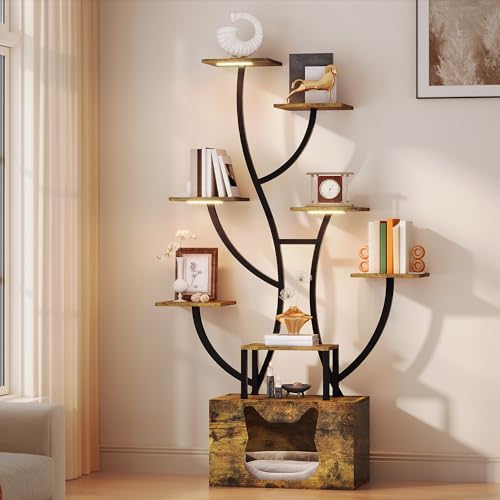 YITAHOME 8-Tier Unique Tall Bookshelf with LED Light Deal