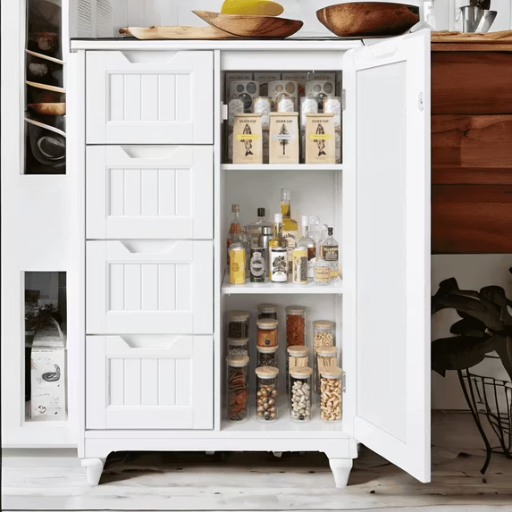 LOFKA 33" White Wood Kitchen Pantry Storage Cabinet with 4 Drawers, 1 Door and 3 Shelves Deal