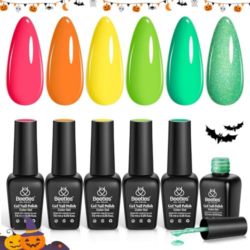 Beetles Halloween Gel Nail Polish Set 6 Colors Neon