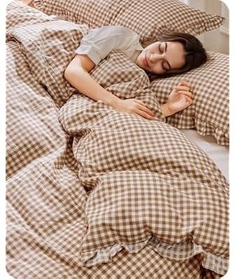 Ruffle Gingham Duvet Cover Queen Size, 3-Piece Set Deal