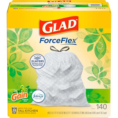 Glad ForceFlex Tall Kitchen Trash Bags, 13 Gallon, 140 Count