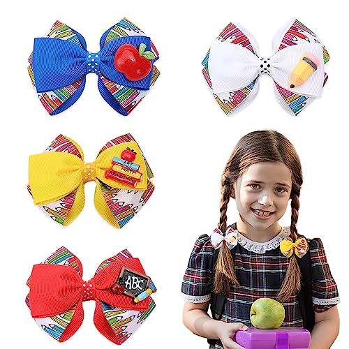 Back to School Hair Bow Clips 4-Piece Set Deal