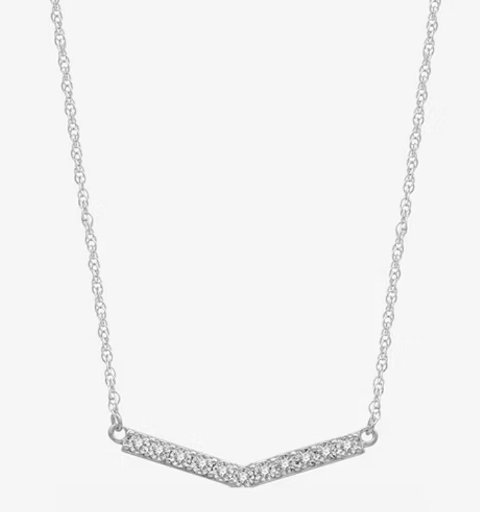 Womens Diamond Sterling Silver 18 Inch Chevron Necklace