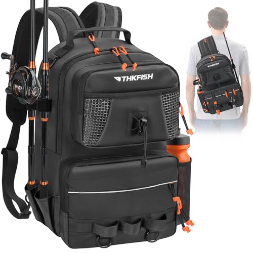 THKFISH 20L Fishing Backpack Waterproof Tackle Sling Bag with Rod Holders