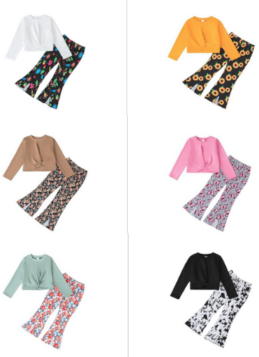 2 Piece Long Sleeve Pullover Sweatshirt and Flare Pants