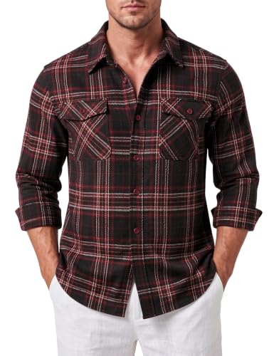 Poriff Mens Flannel Button Down Plaid Shacket Deal