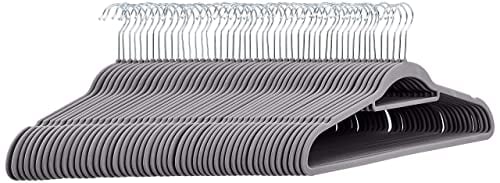 Amazon Basics Slim Velvet Suit Hangers w/ Tie Bar (Dark Gray) 50-Pack