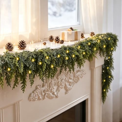 6FT Real Touch Cedar Christmas Garland with Lights Deal