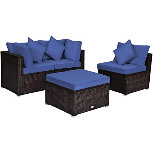 Tangkula 4-Piece Patio Rattan Sofa Set w/ Removable Cushions & Pillows (Blue) Deal