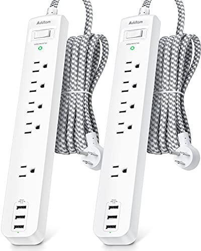 2-Pack 5' 5-Outlet Addtam Power Strip Surge Protector w/ 3 USB-A Deal
