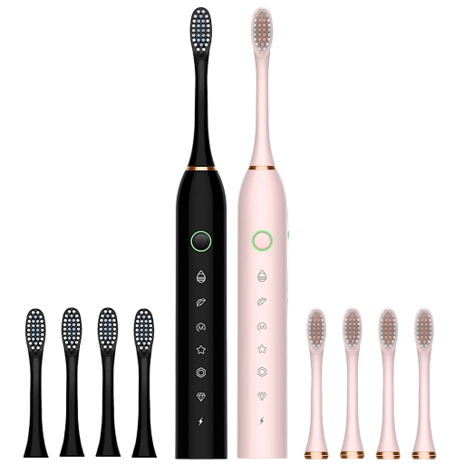Ultrasonic Rechargeable Toothbrush Set 2-Pack with 8 Total Brush Heads