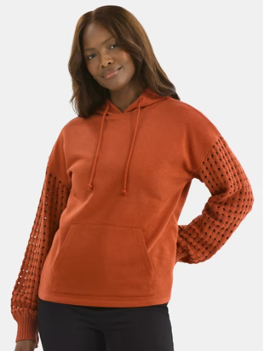 Time and Tru Women's Fleece Hoodie w/ Long Crochet Sleeves Deal