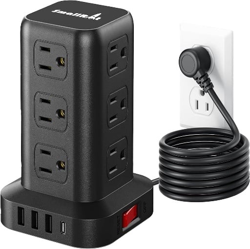 SMALLRT Surge Protector Power Strip Tower with 12 AC Outlets, PD 20W USB C Deal
