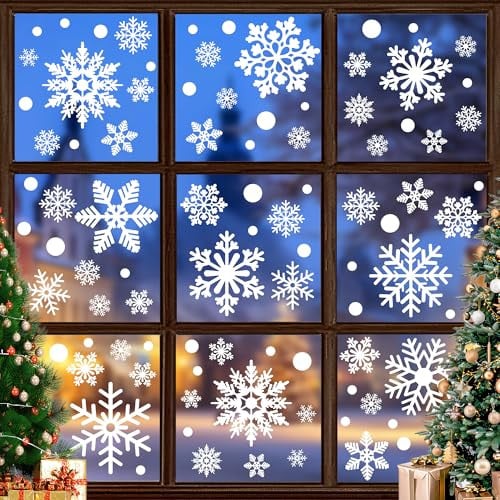 Traplace 116PCS Christmas Window Clings, 9 Sheets Snowflake