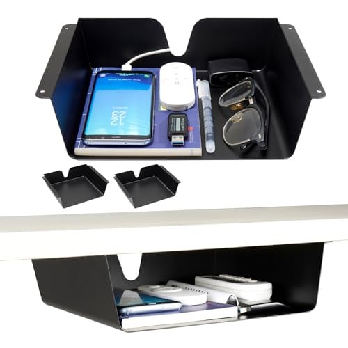 Under Desk Storage Shelf 2 Pack with Built-in Cable Management