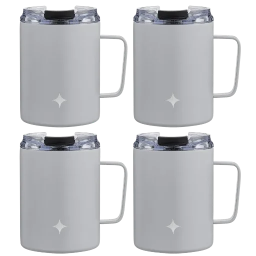 JoyJolt 12oz Coffee Mugs with Handle & Clear Flip Lids 4-Pack Deal