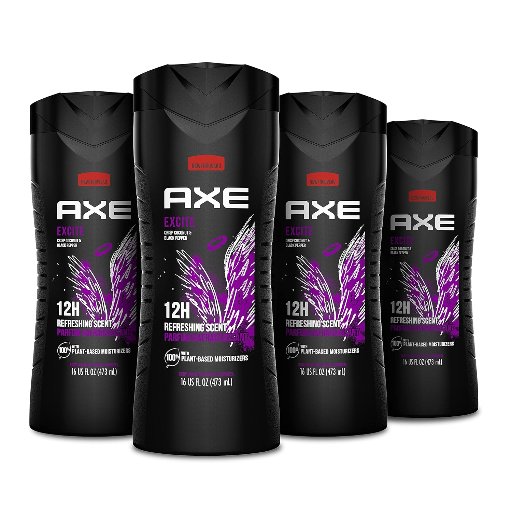 4 Pack of AXE Body Wash Excite Crisp Coconut & Black Pepper, 16 Oz.