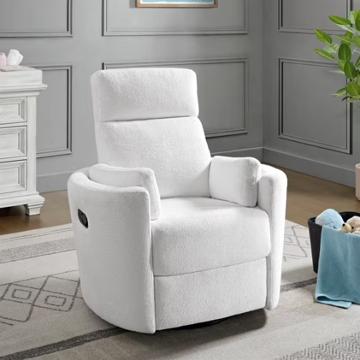 Soho Baby Nottingham Upholstered Glider Recliner Rocking Chair w/ 360° Swivel (Plush White) Deal