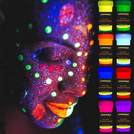 Luminous UV & Black Light Neon Face and Body Paint Set 2-Pack 8-Count 0.7-Oz