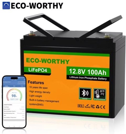 ECO-WORTHY 12V 100AH LiFePO4 Battery Bluetooth Low Temp Protection