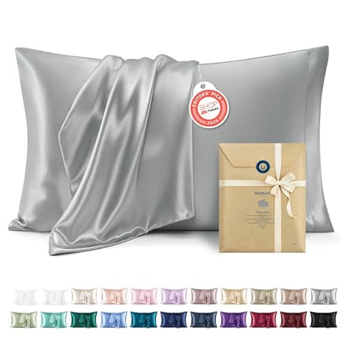 Bedsure Queen Size Satin Pillowcase 2-Count (20" X 30", Silver Grey)