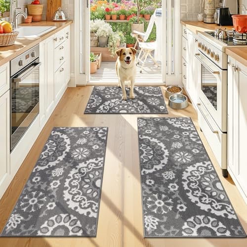 3-Piece Yamaziot Non-Slip Washable Kitchen Rug Set (Grey, 2'x3'+2'x4'+2'x5') Deal