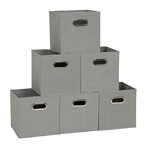 Household Essentials Fabric Storage Bins, Dove Gray, Set of 6