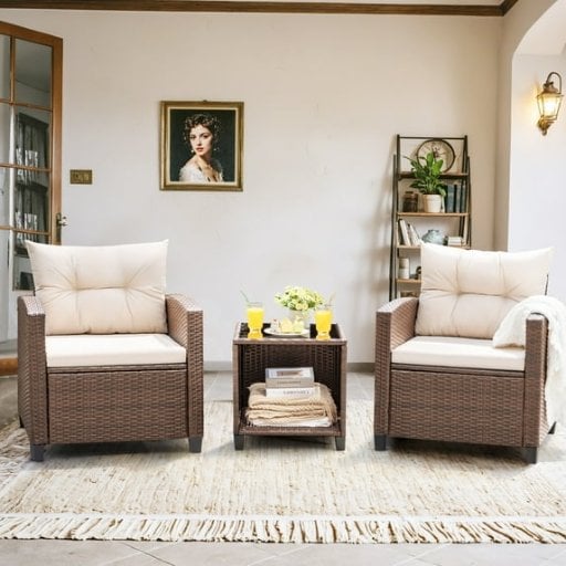 Devoko 3-Piece Rattan Patio Bistro Set, Beige Deal