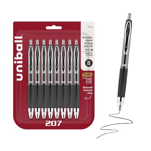 Uni-Ball 207 0.7mm Medium Point Gel Pens 8-Count (Black)