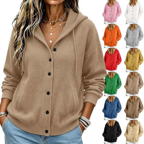Women Hooded Button Front Cashmere Cardigan Deal