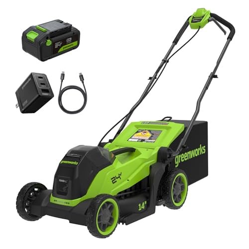 Greenworks 24V 14" Cordless Lawn Mower w/ 5Ah Battery & 65W USB-C Charger