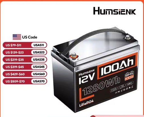 Humsienk 12V 100Ah LiFePO4 Group 24 Battery with 100A smart BMS Deal