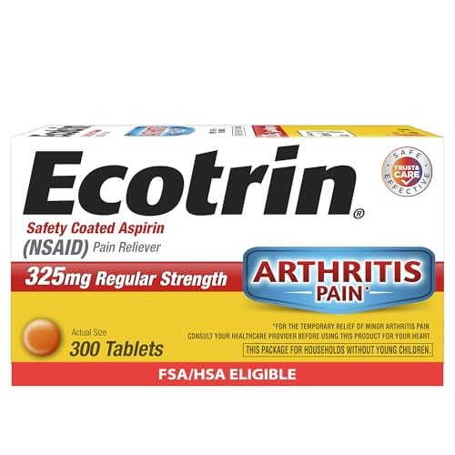 300-Count Ecotrin Regular Strength Aspirin, Arthritis Pain Relief, 325mg