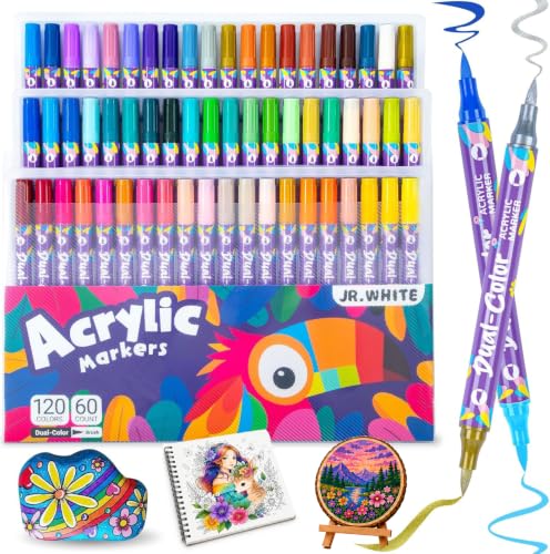 JR.WHITE Dual Color Brush Tip Acrylic Paint Markers 60-Count Deal
