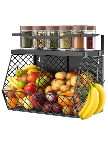 3-in-1 Magnetic Fruit & Vegetable Basket with Spice Rack Shelf