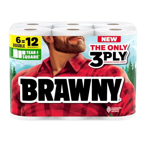 Brawny Tear-A-Square 3-Ply Paper Towels 6-Count Double Rolls