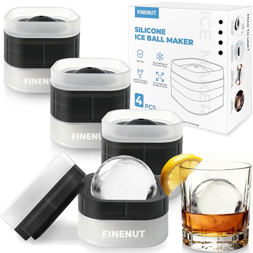 FINENUT Easy Release Ice Ball Maker Mold, 4-Pack, 2.5 Inch Large Round Ice Cube Mold